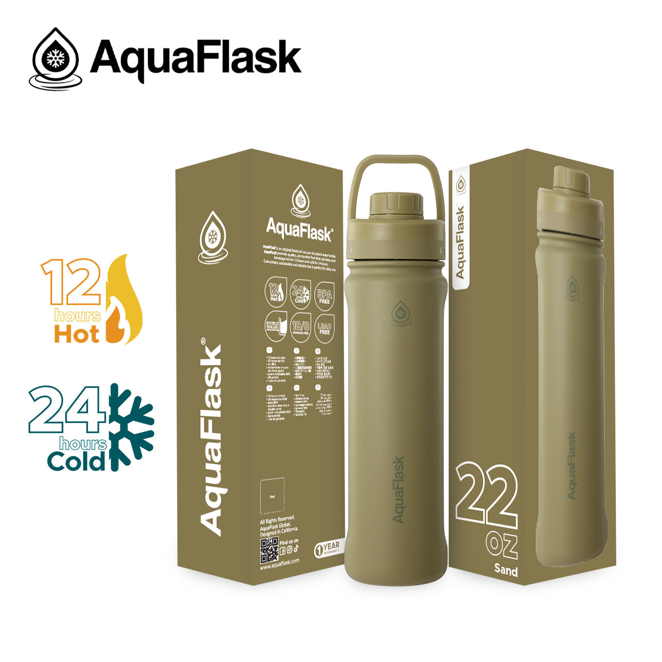 AquaFlask Sports Bottle 650ml (22oz) β Vacuum Insulated, Leak-Proof, BPA-Free