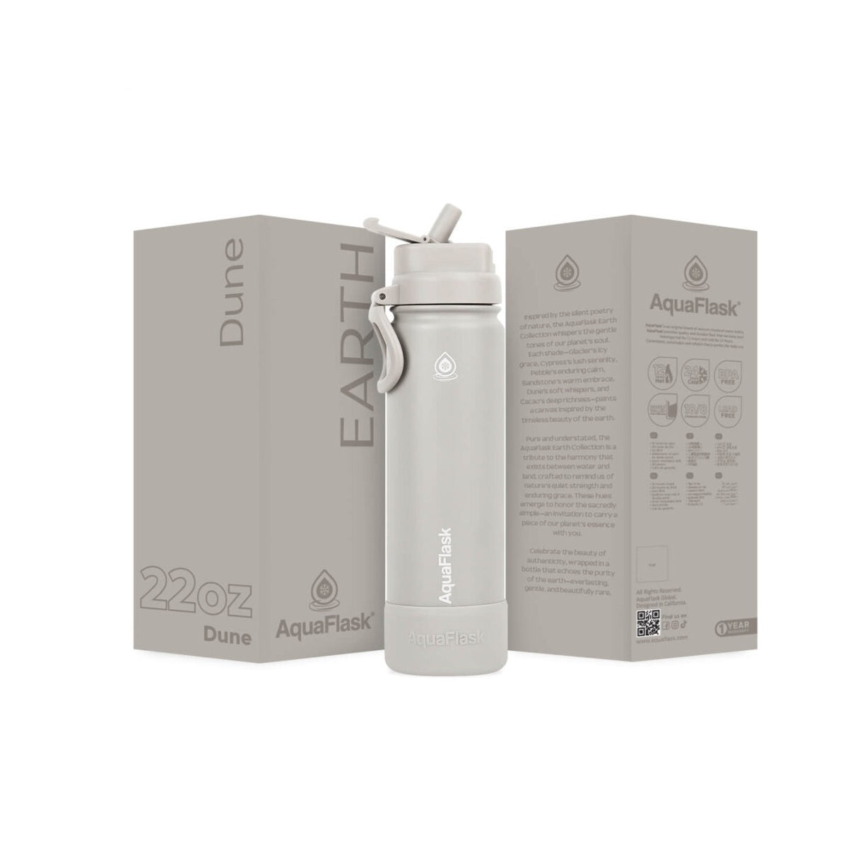 AquaFlask Earth Collection 22oz Stainless Steel Water Bottle – Insulated, Hot 12hrs Cold 24hrs